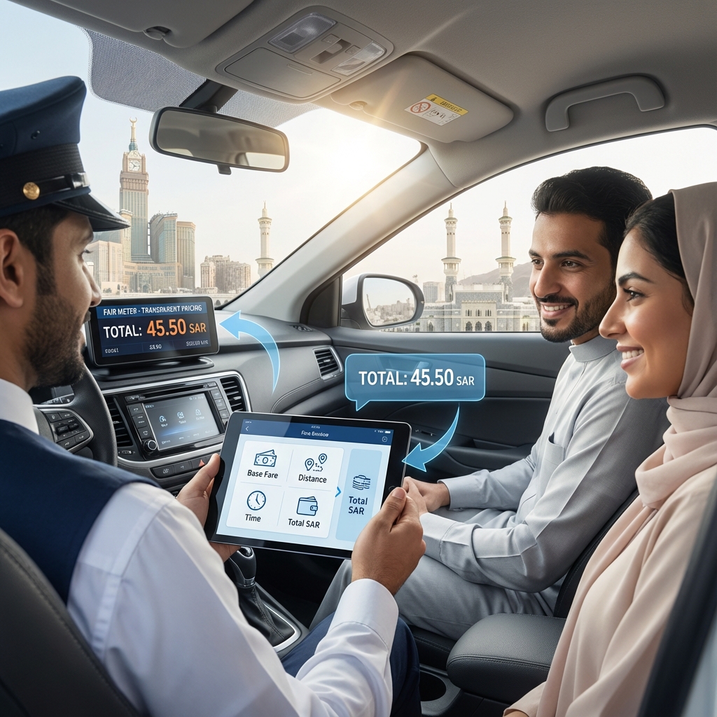 Transparent taxi pricing in Makkah with clear fare breakdown